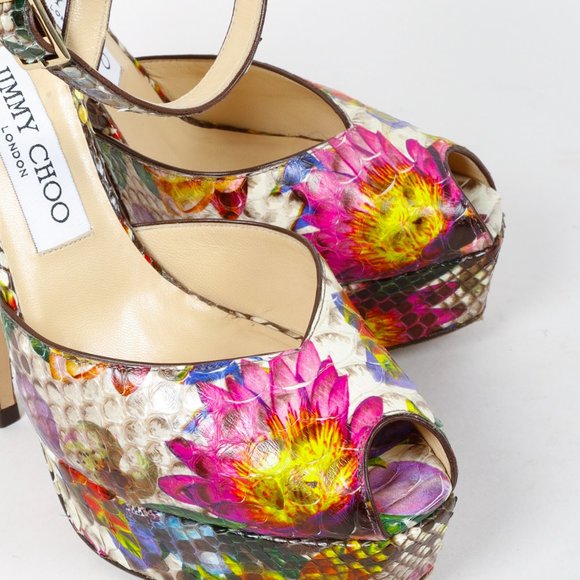 Jimmy Choo Floral Python Platform Sandals - Picture 6 of 10